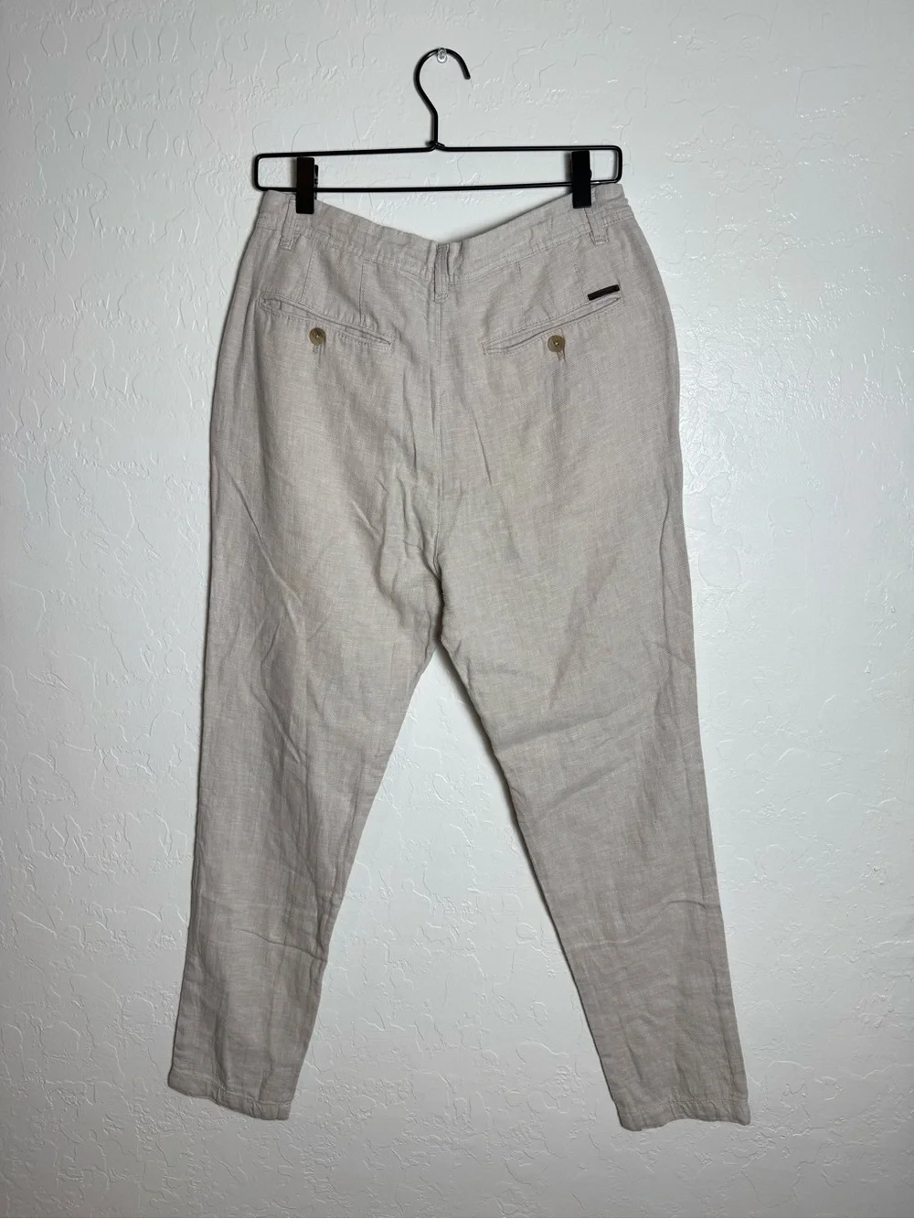 Zara Men’s Beige Linen Blend Tapered Straight Slim Drawstring Trousers